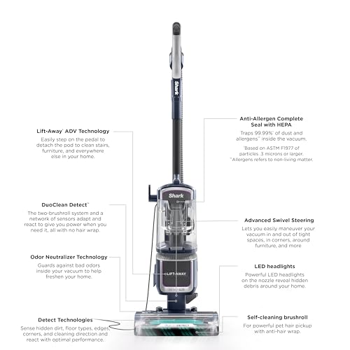 Shark Detect Pro Speed Lift-Away ADV Bagless Upright Vacuum with DuoClean Detect, Anti-Allergen, Lift-Away, and Odor Neutralizer Technology, LA742
