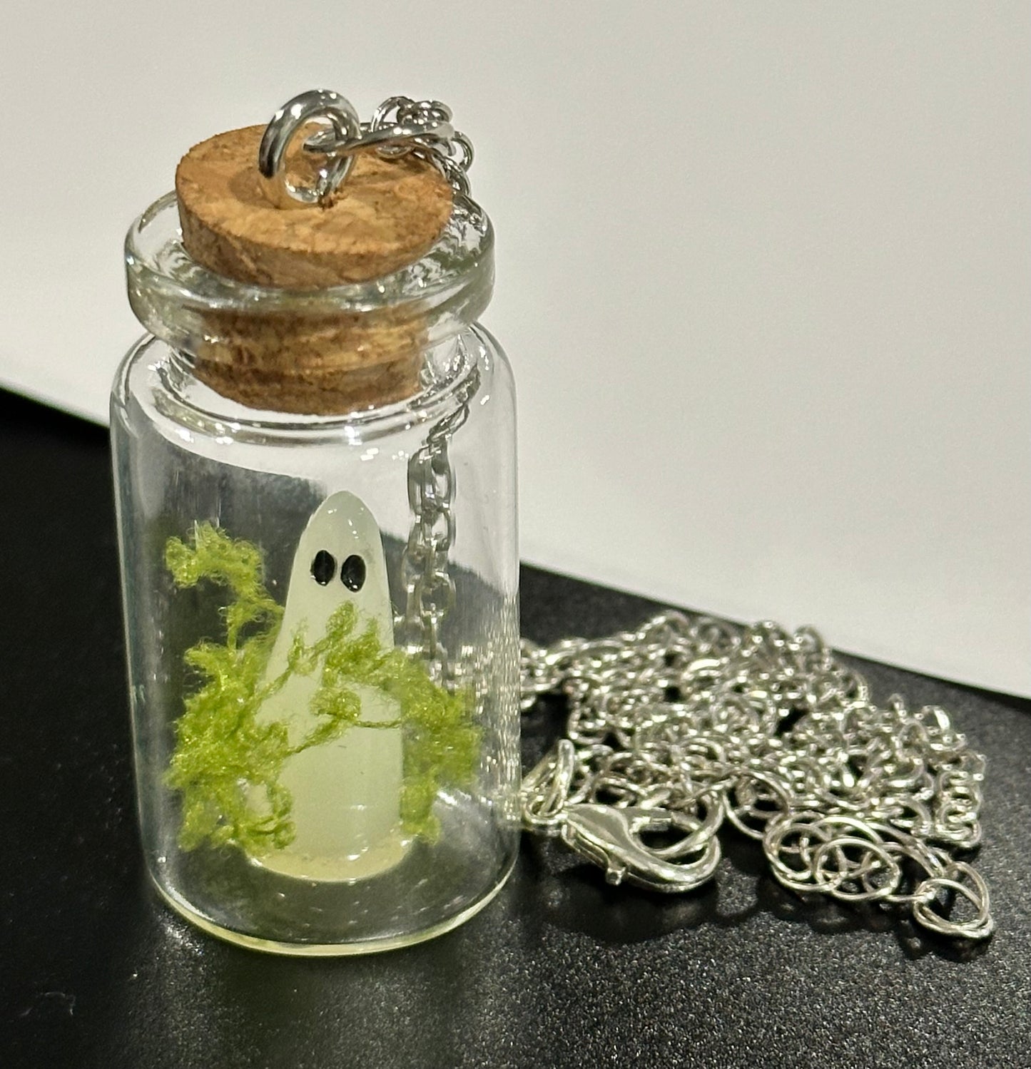 Glows-in-the-Dark Ghost in a Bottle Necklace – Handmade Halloween Pendant, Adjustable Dainty Ghost Charm