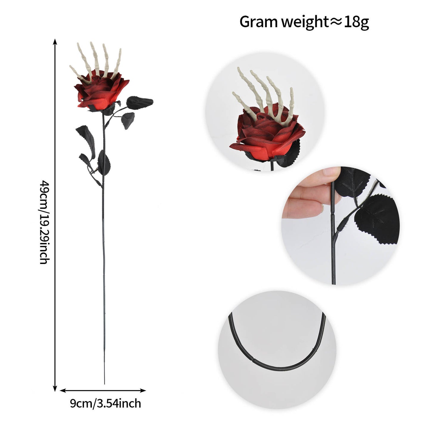 Halloween Skeleton Hand in Rose Spooky Decoration Ornaments for Vase or Bouquet Accents