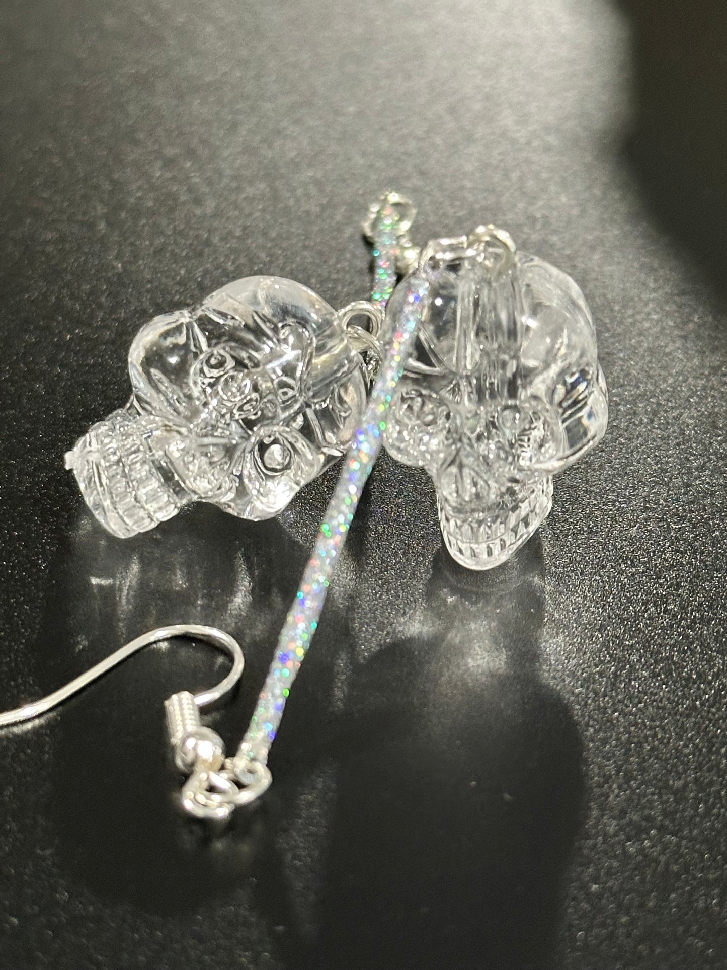 Skull Dangle Earrings: Hand-Crafted Skull Dangle Earrings with Clear Skull Charms — Gothic Halloween Jewelry