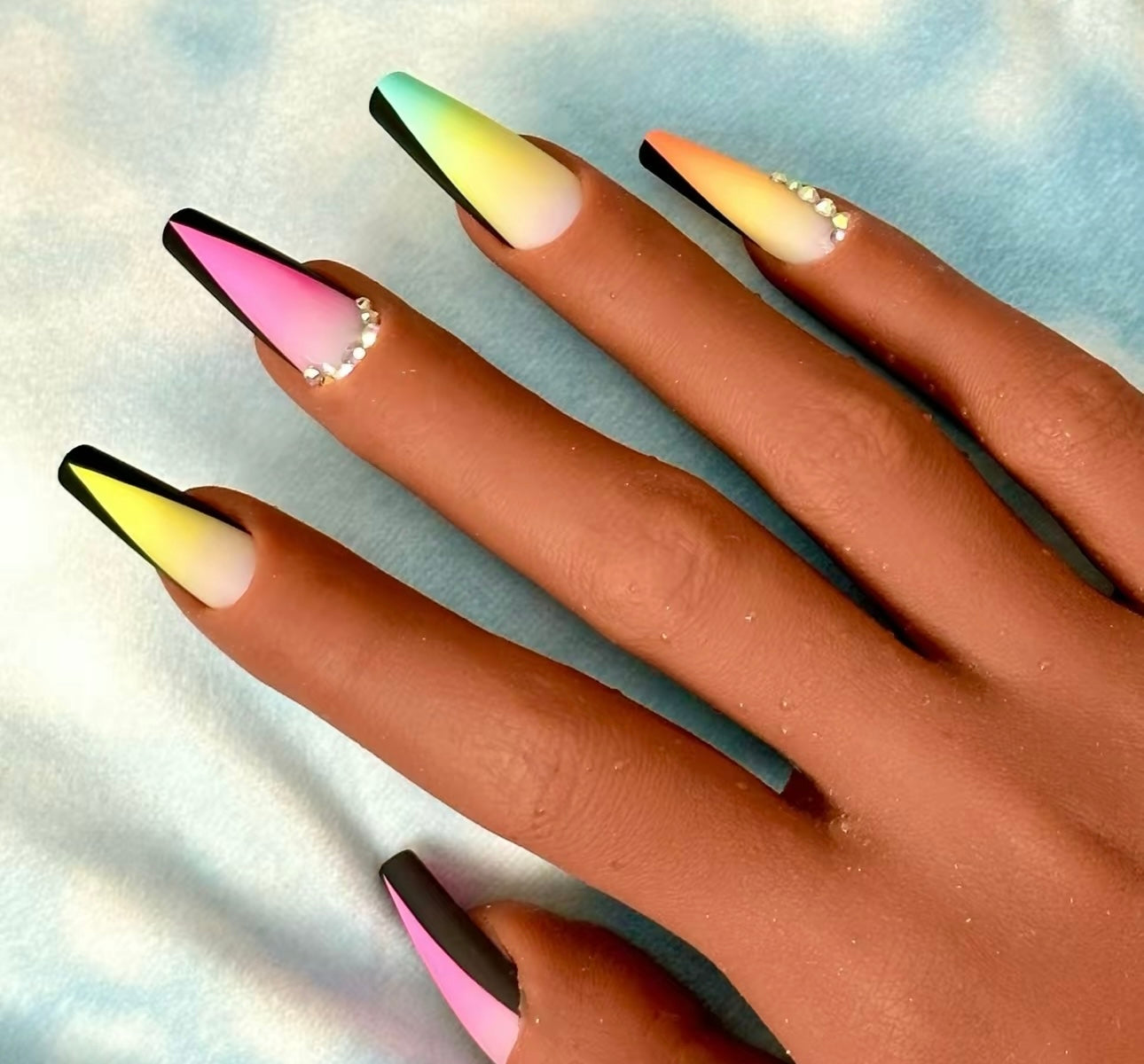 VanZeig’s Press On Nails Set "Pastel Pop Elegance" Rhinestone French Manicure