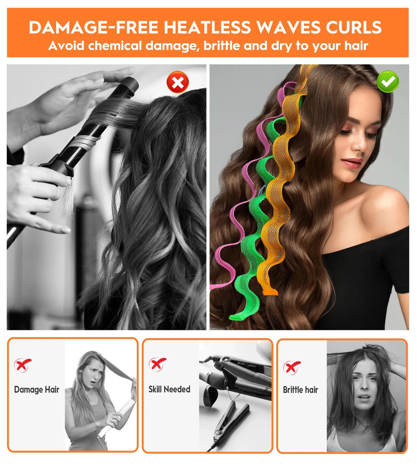 30 Pcs Heatless Hair Curlers Wave Curls Styling Kit With 2 Pcs Styling Hooks, No Heat Hair Curlers For Women Girls 6 Colors, 30 Cm 11.81 Inch