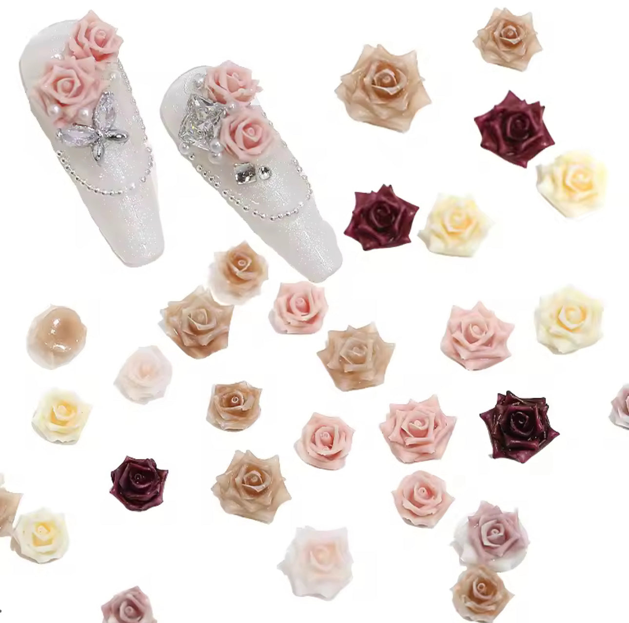 100 pcs 3d Rose Resin Nail Art Charms