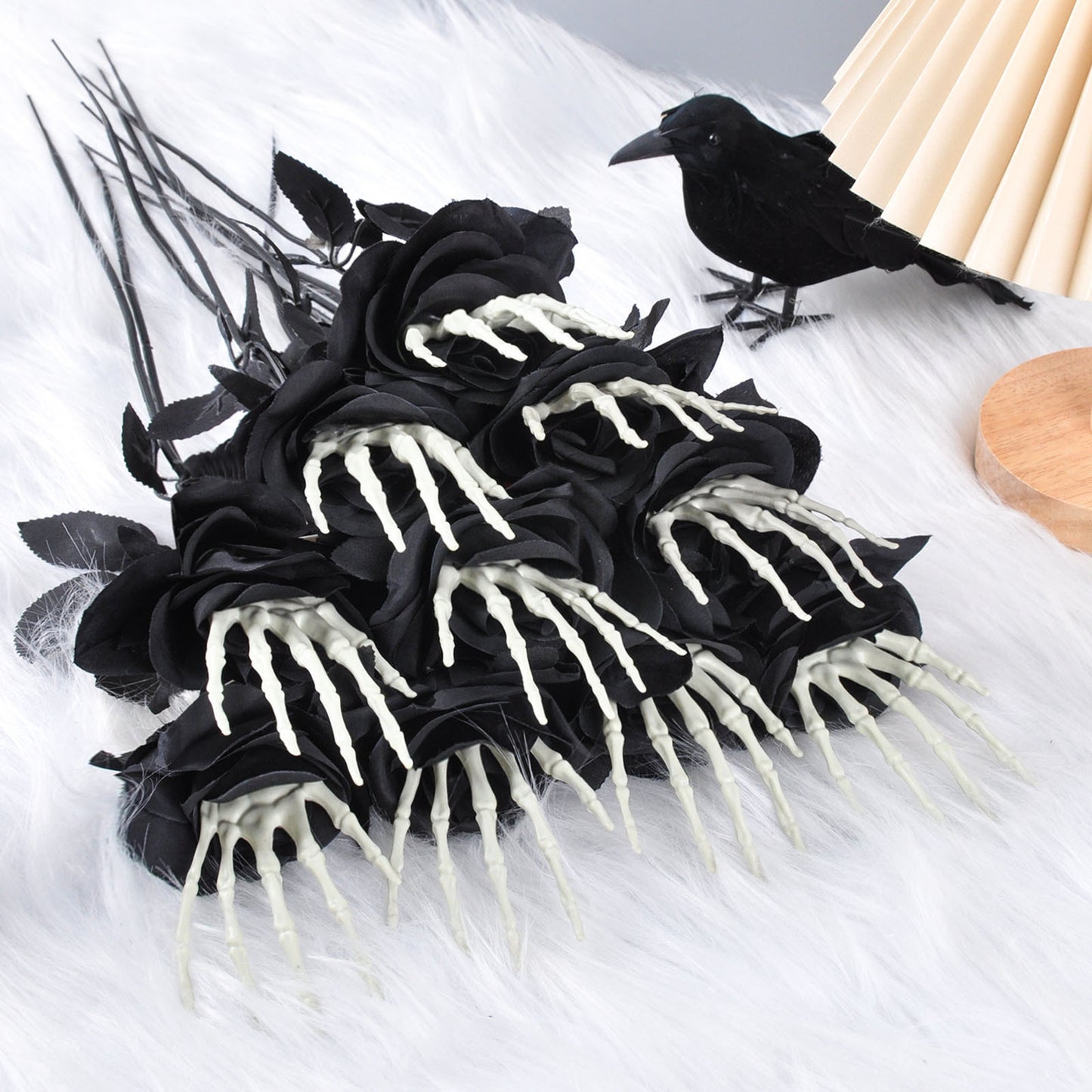 Halloween Skeleton Hand in Rose Spooky Decoration Ornaments for Vase or Bouquet Accents