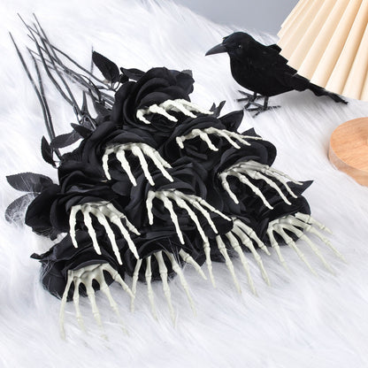 Halloween Skeleton Hand in Rose Spooky Decoration Ornaments for Vase or Bouquet Accents