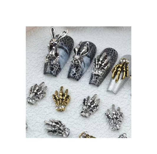 12 Piece Pack Halloween Nail Art Charms - Skeleton Hands, Rabbits, Spiders