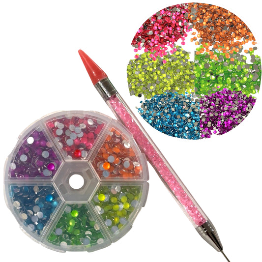 Neon UV Glow Resin Rhinestones, 4mm Flat Back, 5000 Pieces, 6 Colors for DIY Crafts and Nails