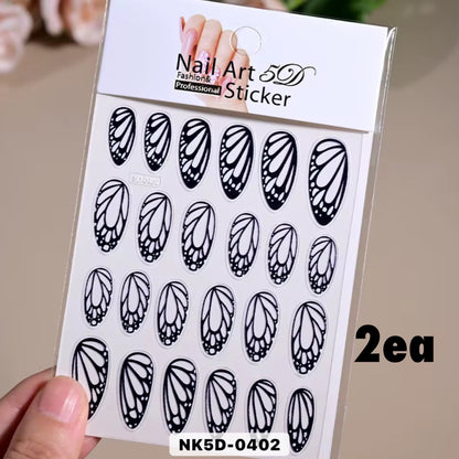 12pk-Pink Black & White Hollow Butterfly Wings Nail Art Stickers – 3D Elegant Butterfly Decals for DIY Nails