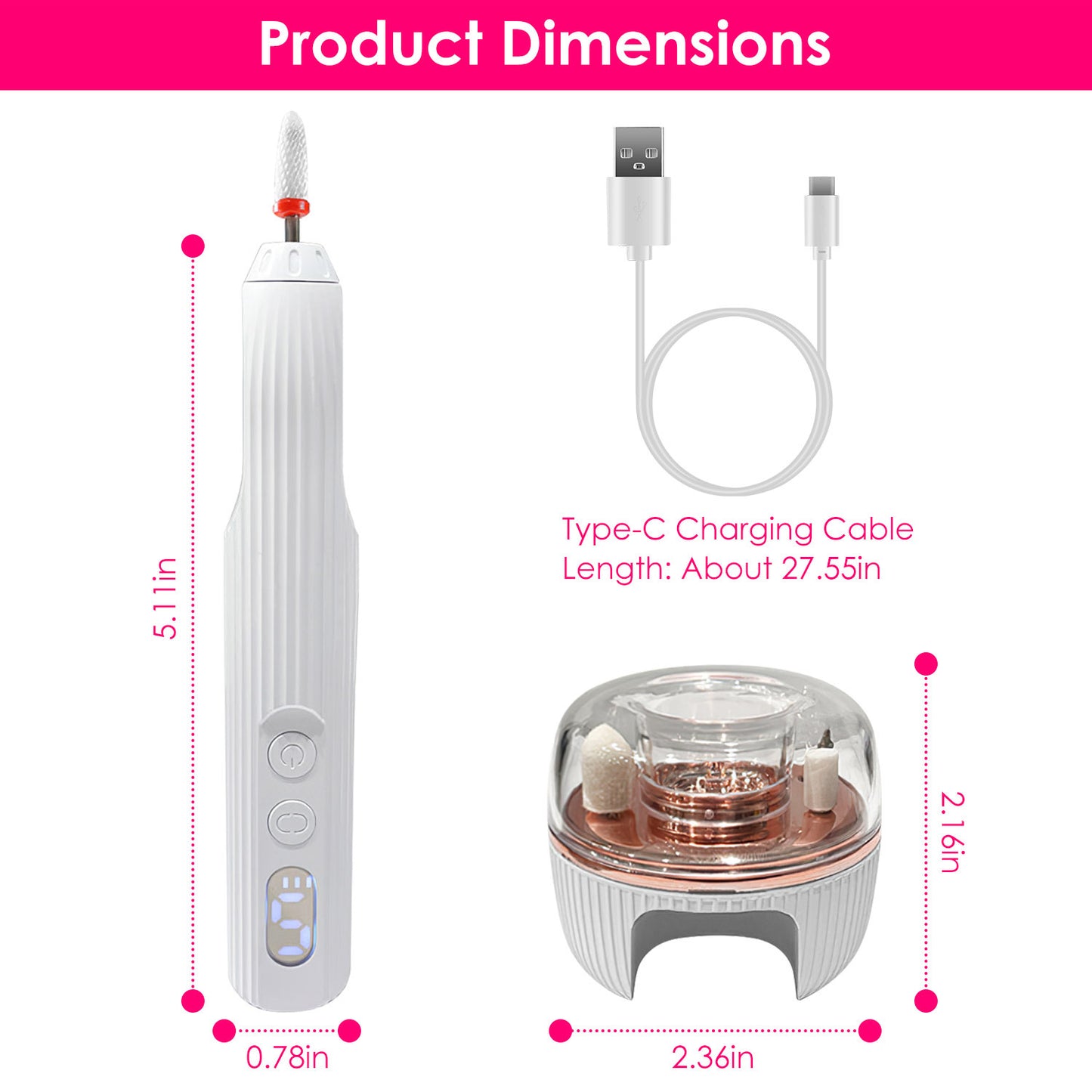 1Pc Portable Cordless Electric Nail Drill Kit Charging Base With UV Nail Dryer 6Pcs Nail Drill Bits 5Speeds Direction Control Timer Setting For Acrylic Gel Nails Polish Manicure Pedicure