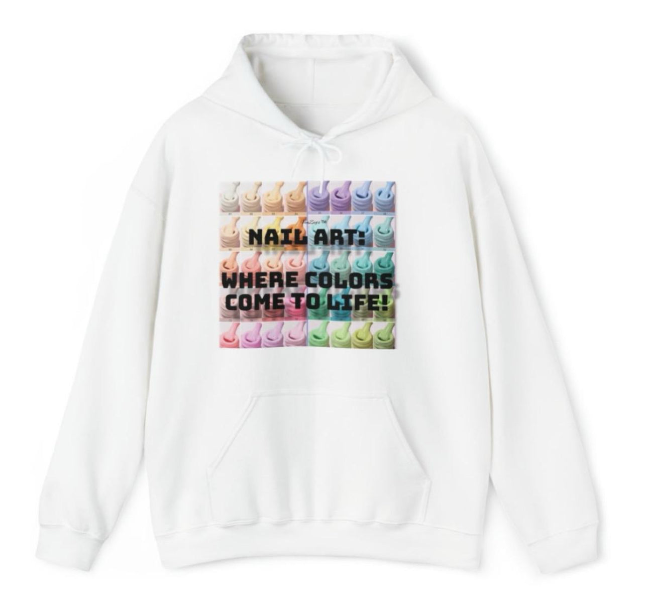 Unisex “VanZeig’s Nail Art, Where Colors Come To Life” White Hoodie Sweatshirt - Casual Winter Sweater - Sweaters Pullover