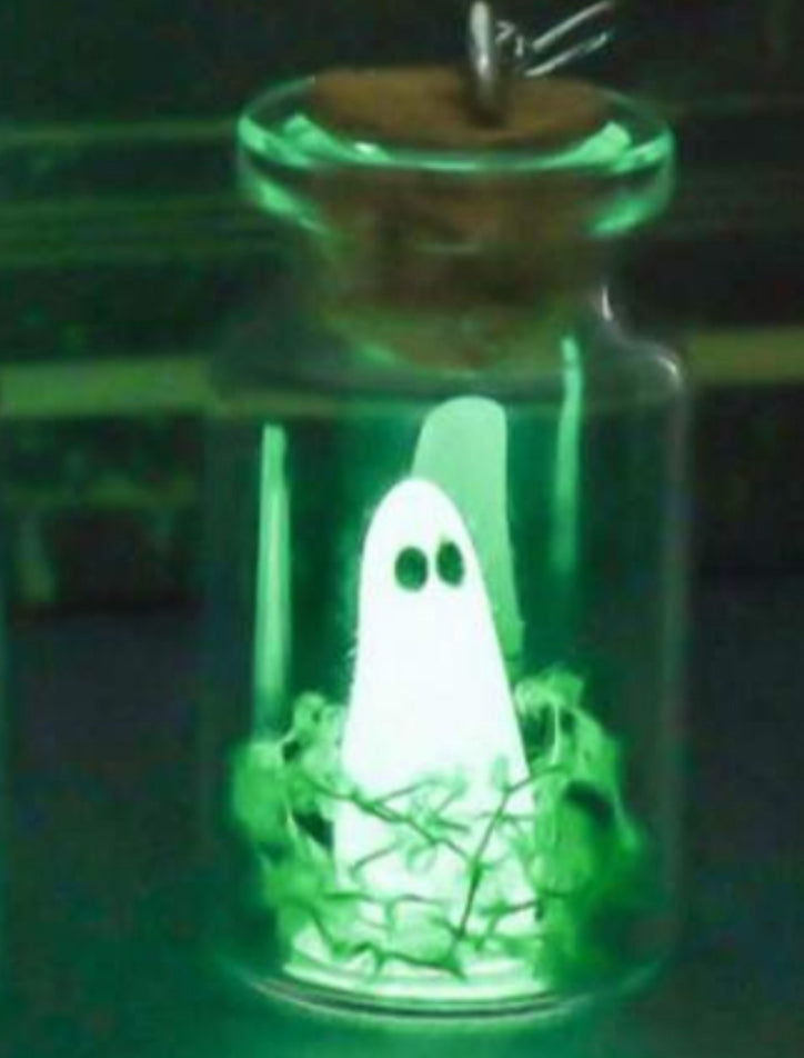 Glows-in-the-Dark Ghost in a Bottle Necklace – Handmade Halloween Pendant, Adjustable Dainty Ghost Charm