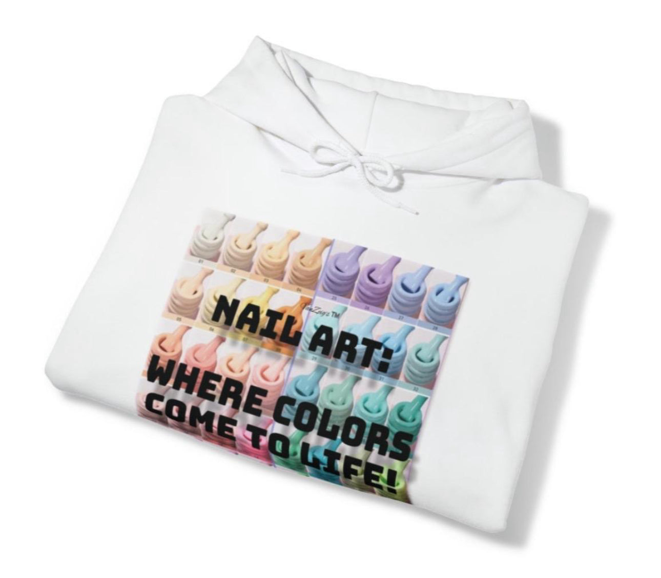 Unisex “VanZeig’s Nail Art, Where Colors Come To Life” White Hoodie Sweatshirt - Casual Winter Sweater - Sweaters Pullover