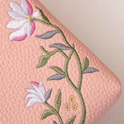 Flower Embroidery Phone Bag With Kiss Lock Closure - Buckle Outdoor Long Wallet -Fashion Shoulder And Crossbody Bags
