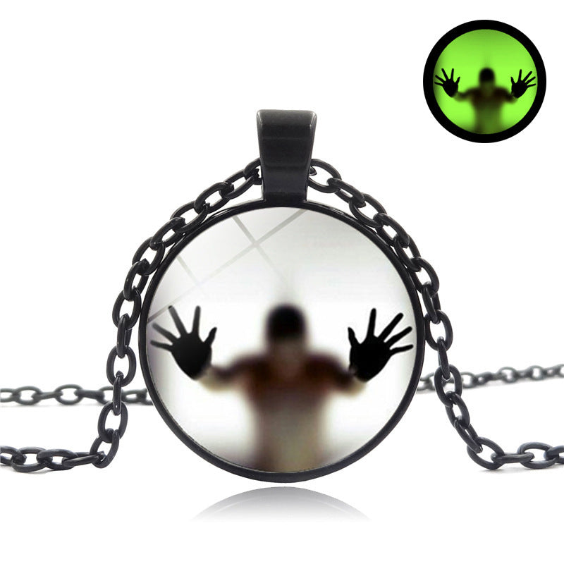 Halloween Style Luminous Round Necklace with Shadow Figure | Translucent Wall Design | Clavicle Pendant Jewelry