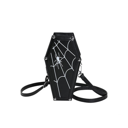 Coffin-shape Shoulder Bag w/ Gothic Ghost Face and Spider Web Design | Messenger Crossbody Bag | Unique Phone Bag For All!