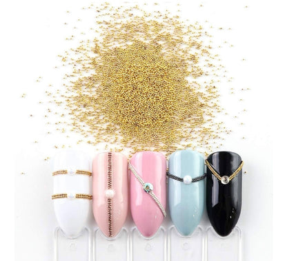 3pc Gold Silver & Colorful 0.4mm Metallic Caviar Nail Beads – 3 Jars for 3D Nail Art, DIY Nail Design, Nail Accessories