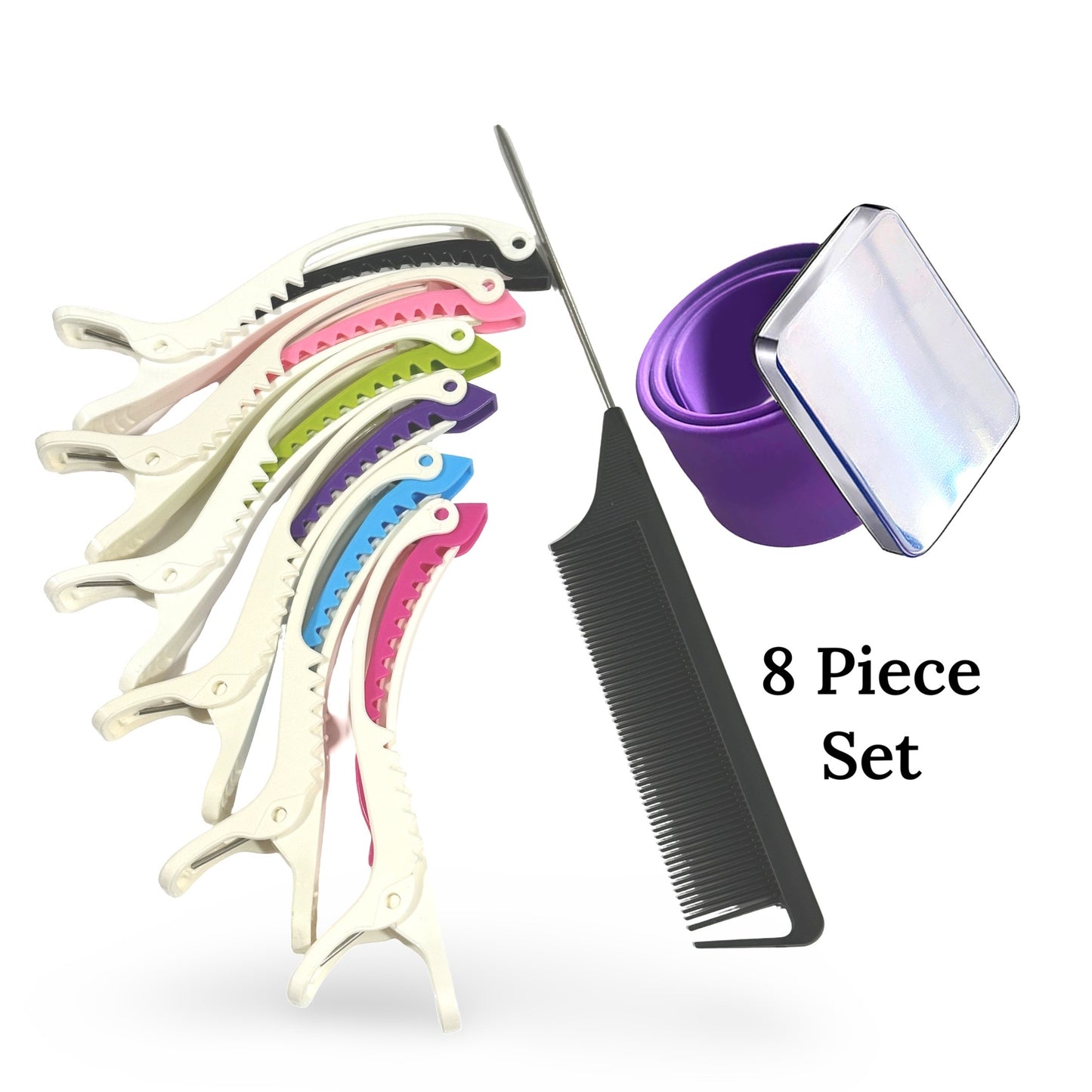 8 Pcs Hair Styling Tools Set Magnetic Gel & Silicone Wristband for Stylists, Braiders and Crafters—Wrist Strap, 1 Rat Tail Comb and 6 Plastic Clips
