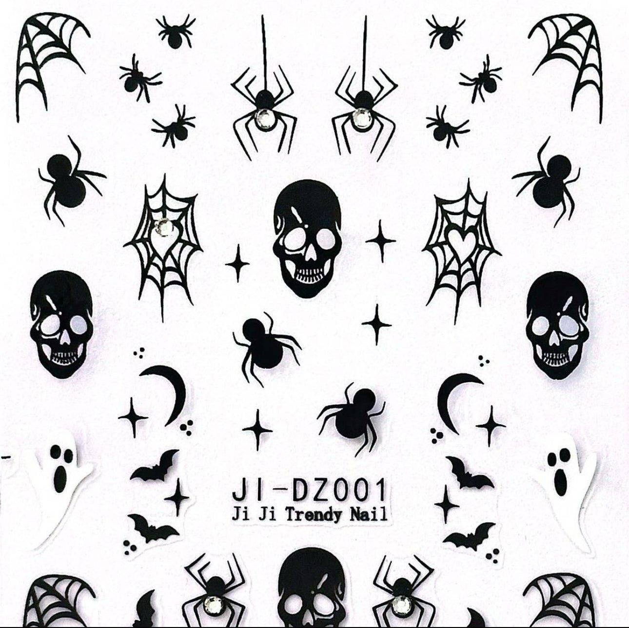 Halloween Nail Stickers - Spider Webs, Ghosts and Skull Themed - Pack of 5 with Decal Album