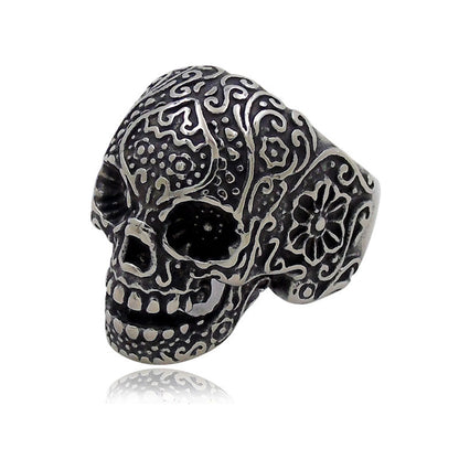 Trendy Skull Ring – Trendy Titanium Steel Band, Ancient Silver Finish, Unisex Punk Ring, Electroplated Urban Jewelry, Gift for Travel/Commemoration