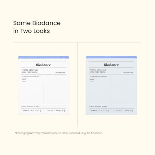 BIODANCE Hydro Cera-nol Real Deep Mask, Overnight Hydrogel Mask, Hydrating Facial Mask For Sensitive Skin, Redness Reducing & Quick Soothing Effect, Korean Skincare, Stocking Stuffers |1.19oz(34g)x4ea