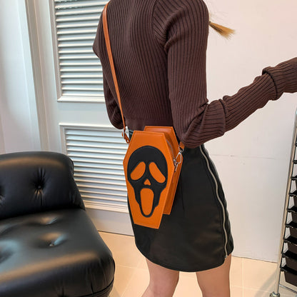 Coffin-shape Shoulder Bag w/ Gothic Ghost Face and Spider Web Design | Messenger Crossbody Bag | Unique Phone Bag For All!