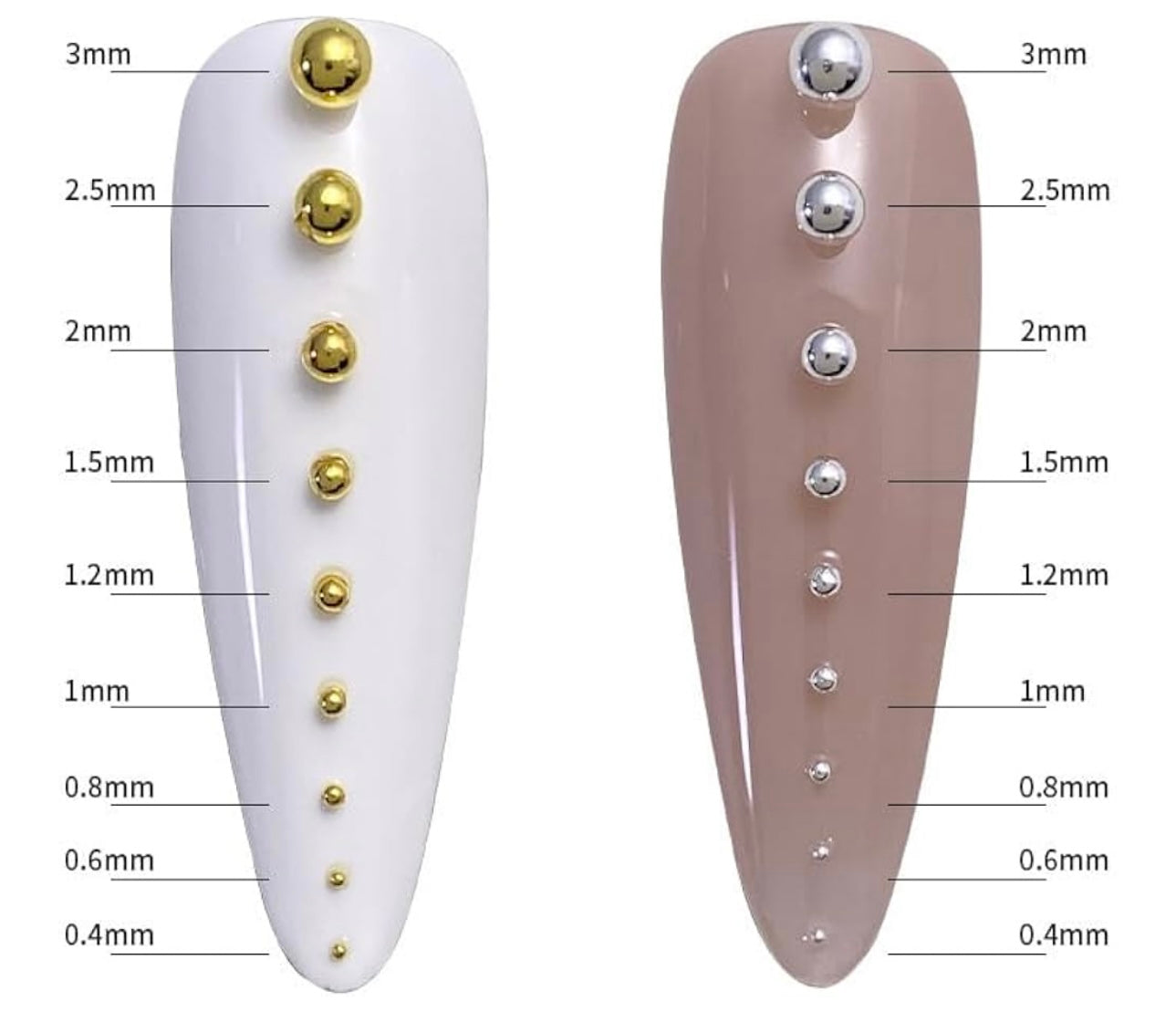 3pc Gold Silver & Colorful 0.4mm Metallic Caviar Nail Beads – 3 Jars for 3D Nail Art, DIY Nail Design, Nail Accessories