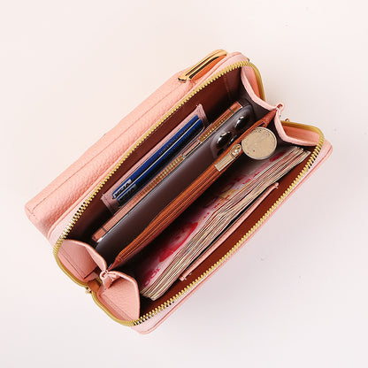 Flower Embroidery Phone Bag With Kiss Lock Closure - Buckle Outdoor Long Wallet -Fashion Shoulder And Crossbody Bags