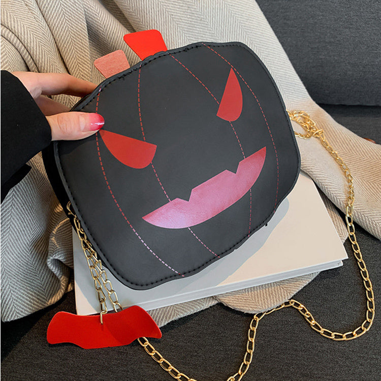 Halloween Cartoon Pumpkin Shoulder Bag For Personality Funny Creative Chain Crossbody Bags Men, Women, Girls