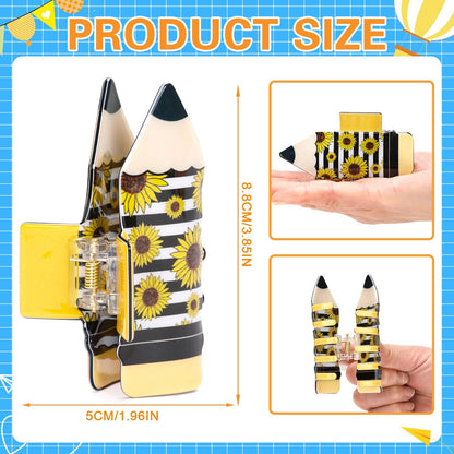 4Pcs Pencil Hair Clips Back To School Hair Accessories For Women Sunflower Leopard Stripe Hair Claw Clips Non Slip Hairpin For Thick Thin Hair School Opens Season Teachers Outfit Decor-Clearance