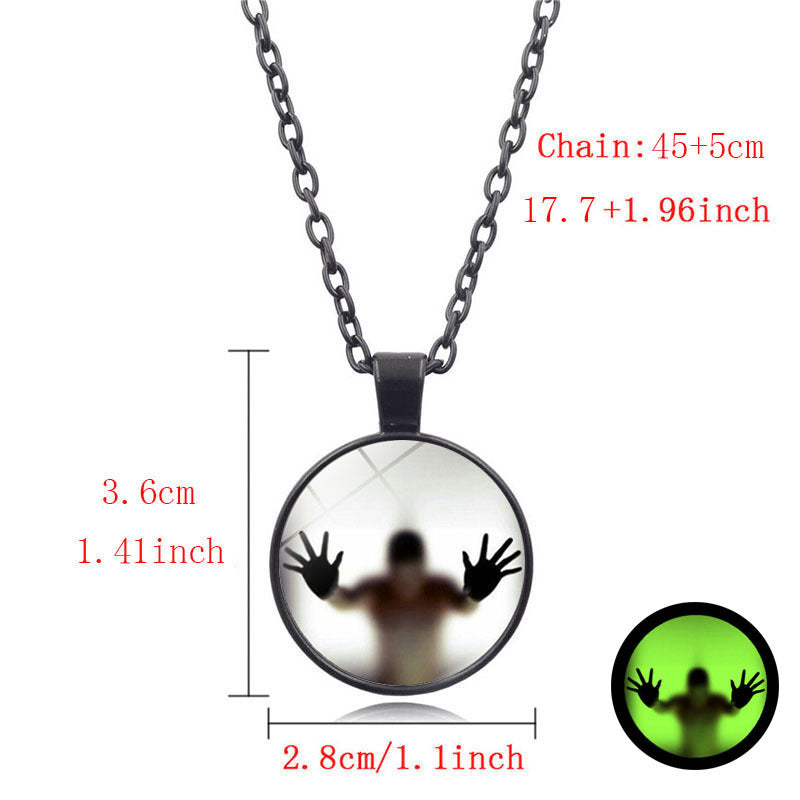 Halloween Style Luminous Round Necklace with Shadow Figure | Translucent Wall Design | Clavicle Pendant Jewelry