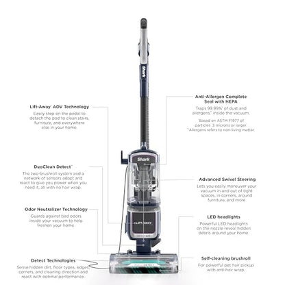 Shark Detect Pro Speed Lift-Away ADV Bagless Upright Vacuum with DuoClean Detect, Anti-Allergen, Lift-Away, and Odor Neutralizer Technology, LA742