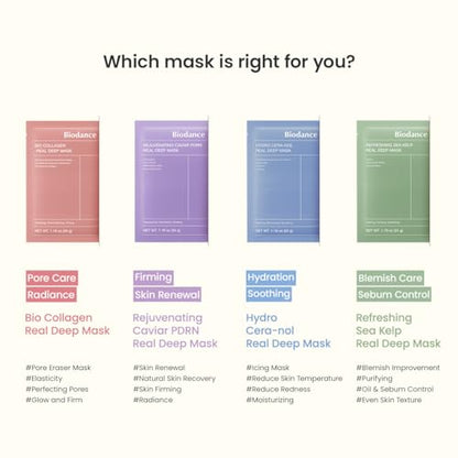 BIODANCE Hydro Cera-nol Real Deep Mask, Overnight Hydrogel Mask, Hydrating Facial Mask For Sensitive Skin, Redness Reducing & Quick Soothing Effect, Korean Skincare, Stocking Stuffers |1.19oz(34g)x4ea