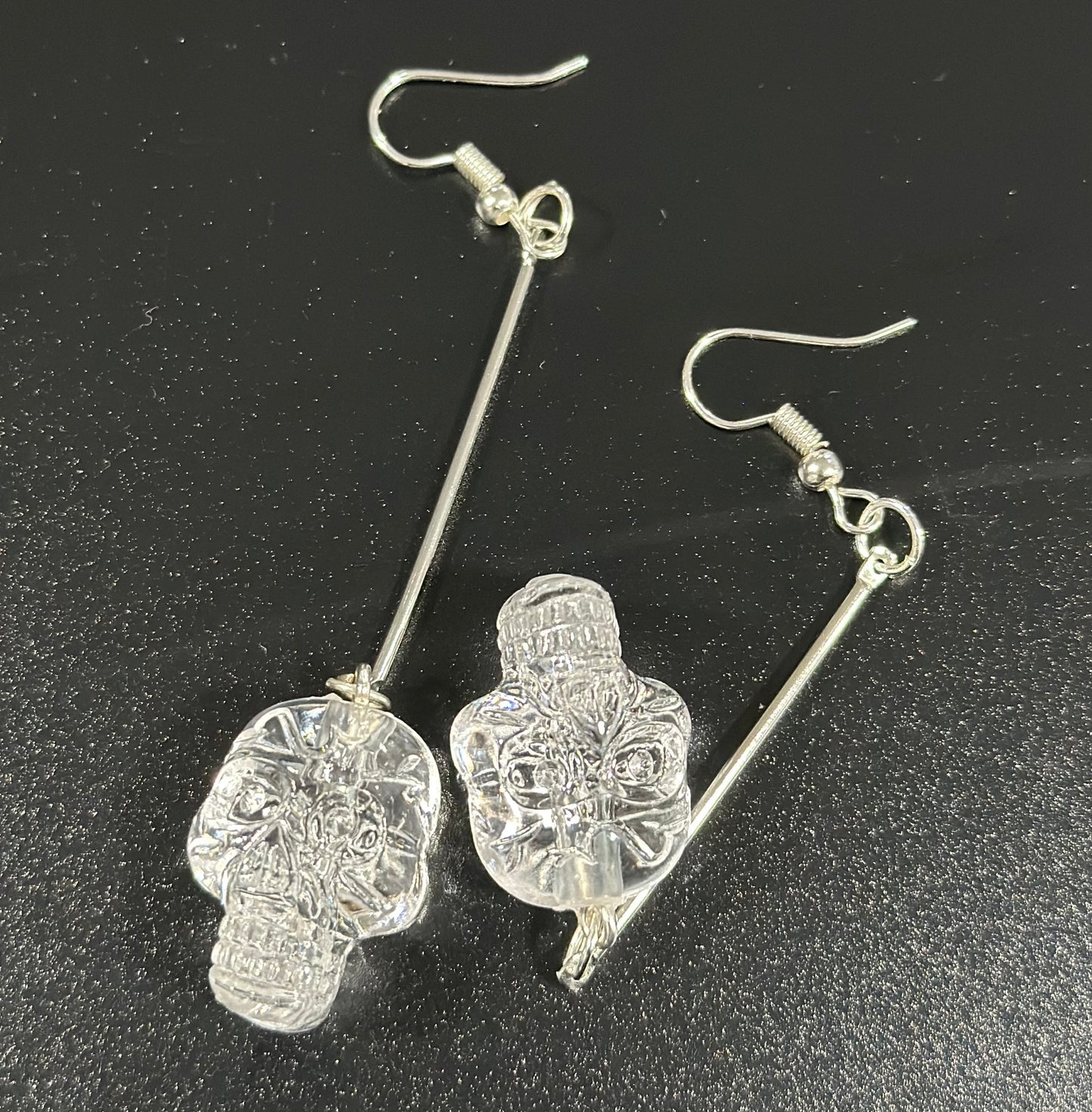 Skull Dangle Earrings: Hand-Crafted Skull Dangle Earrings with Clear Skull Charms — Gothic Halloween Jewelry