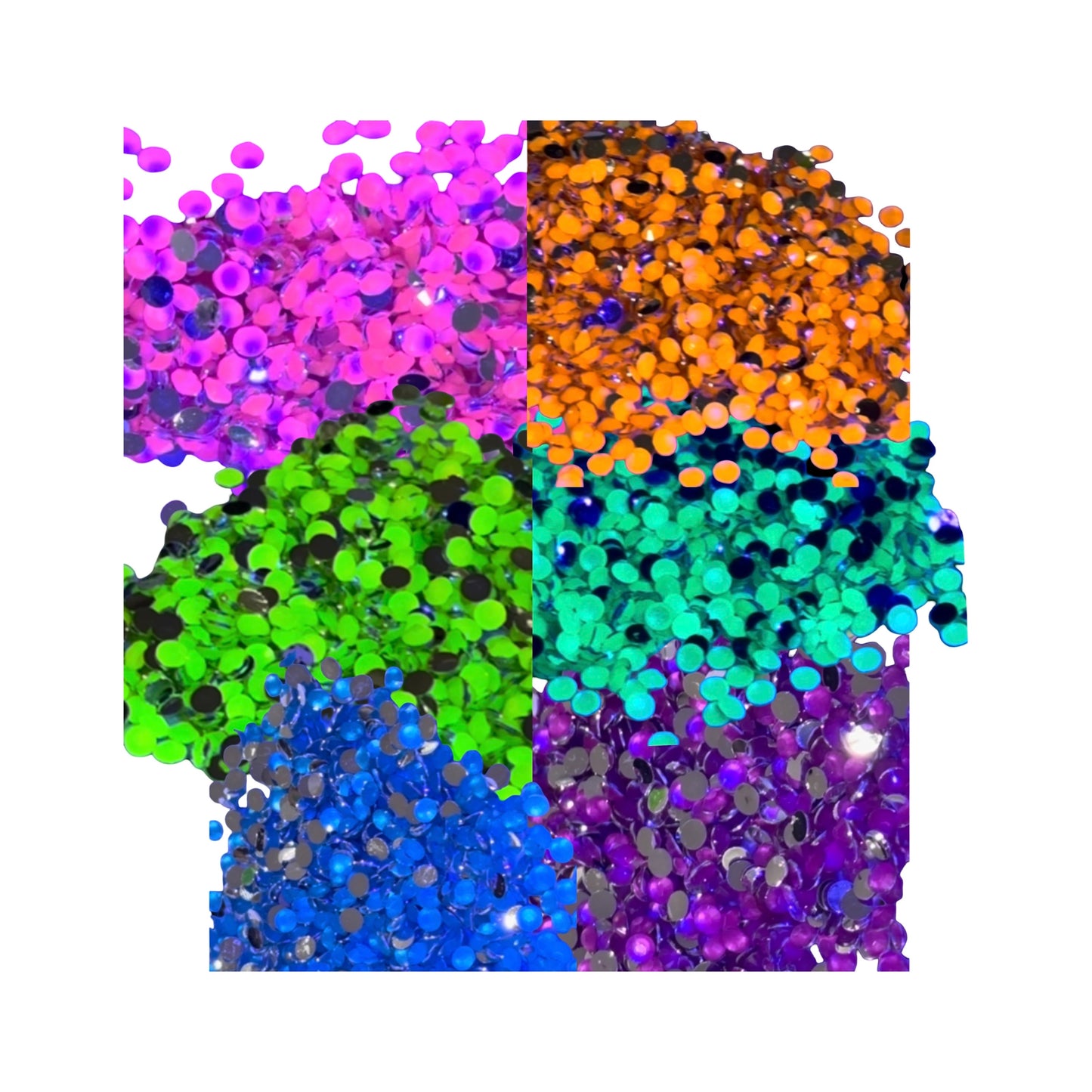 Neon UV Glow Resin Rhinestones, 4mm Flat Back, 5000 Pieces, 6 Colors for DIY Crafts and Nails