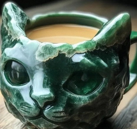 Cute Cat Shaped Mug With Geode Crystal Cat Eyes Cup Resin Handmade Crafts