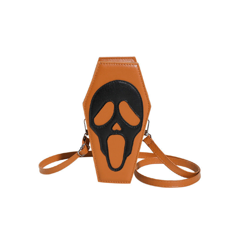 Coffin-shape Shoulder Bag w/ Gothic Ghost Face and Spider Web Design | Messenger Crossbody Bag | Unique Phone Bag For All!