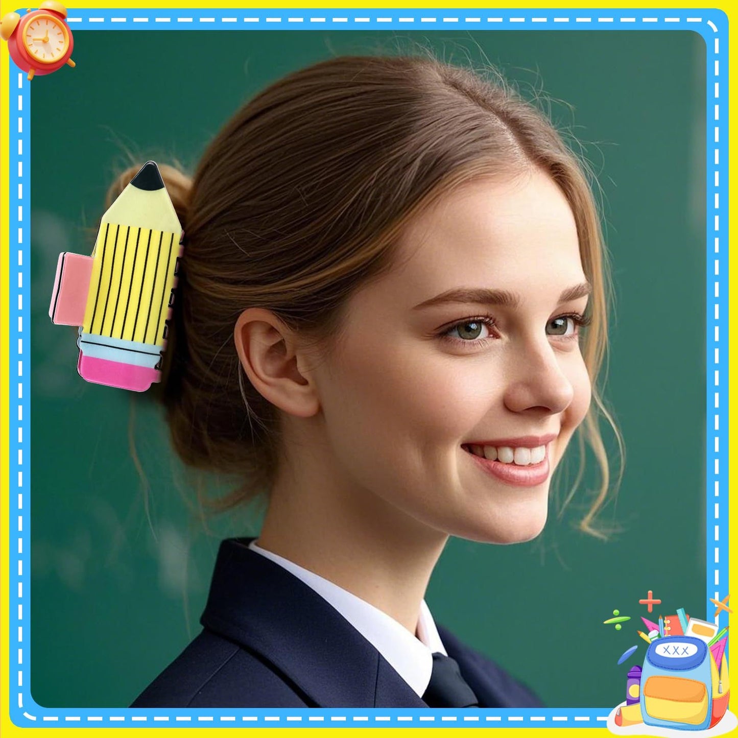 4Pcs Pencil Hair Clips Back To School Hair Accessories For Women Sunflower Leopard Stripe Hair Claw Clips Non Slip Hairpin For Thick Thin Hair School Opens Season Teachers Outfit Decor-Clearance