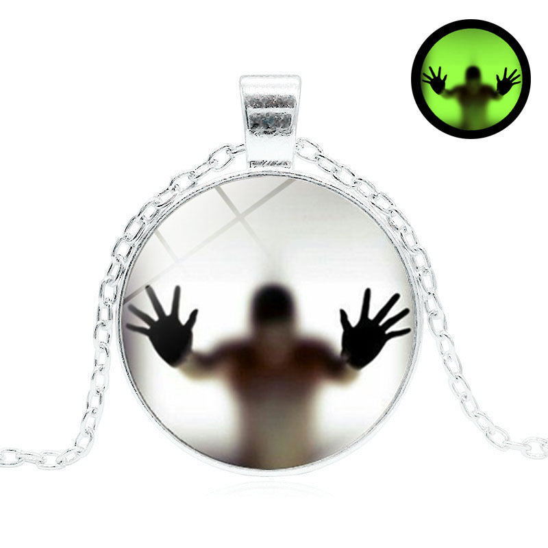 Halloween Style Luminous Round Necklace with Shadow Figure | Translucent Wall Design | Clavicle Pendant Jewelry