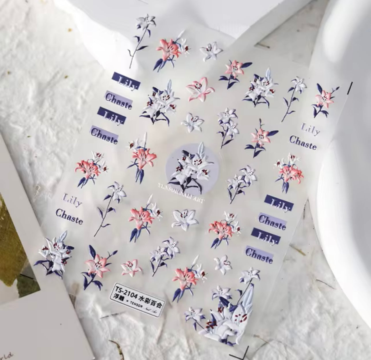 6-Pack 5D Embossed Floral Nail Art Stickers – Lily, Orchid, & Hibiscus Flowers