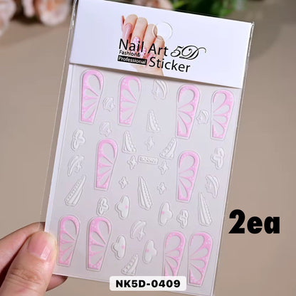 12pk-Pink Black & White Hollow Butterfly Wings Nail Art Stickers – 3D Elegant Butterfly Decals for DIY Nails