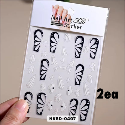 12pk-Pink Black & White Hollow Butterfly Wings Nail Art Stickers – 3D Elegant Butterfly Decals for DIY Nails