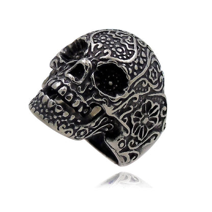 Trendy Skull Ring – Trendy Titanium Steel Band, Ancient Silver Finish, Unisex Punk Ring, Electroplated Urban Jewelry, Gift for Travel/Commemoration