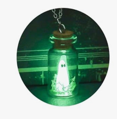 Glows-in-the-Dark Ghost in a Bottle Necklace – Handmade Halloween Pendant, Adjustable Dainty Ghost Charm