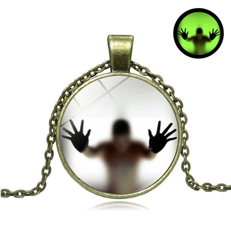 Halloween Style Luminous Round Necklace with Shadow Figure | Translucent Wall Design | Clavicle Pendant Jewelry