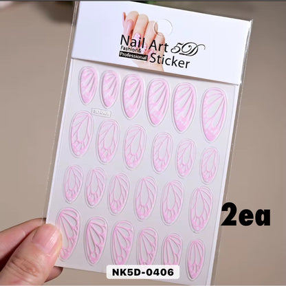 12pk-Pink Black & White Hollow Butterfly Wings Nail Art Stickers – 3D Elegant Butterfly Decals for DIY Nails