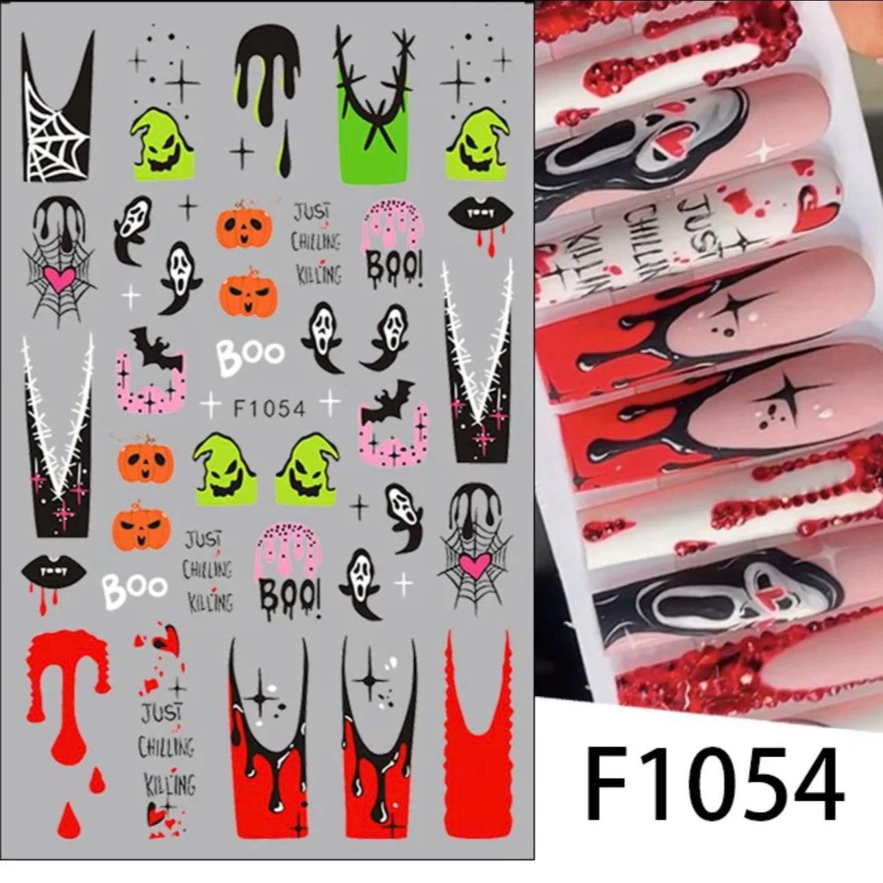 Ghost Face and NBC Themed Halloween Nail Stickers for Nail Decorations - Pack of 5 Nail Art Stickers and 1 Decal Album