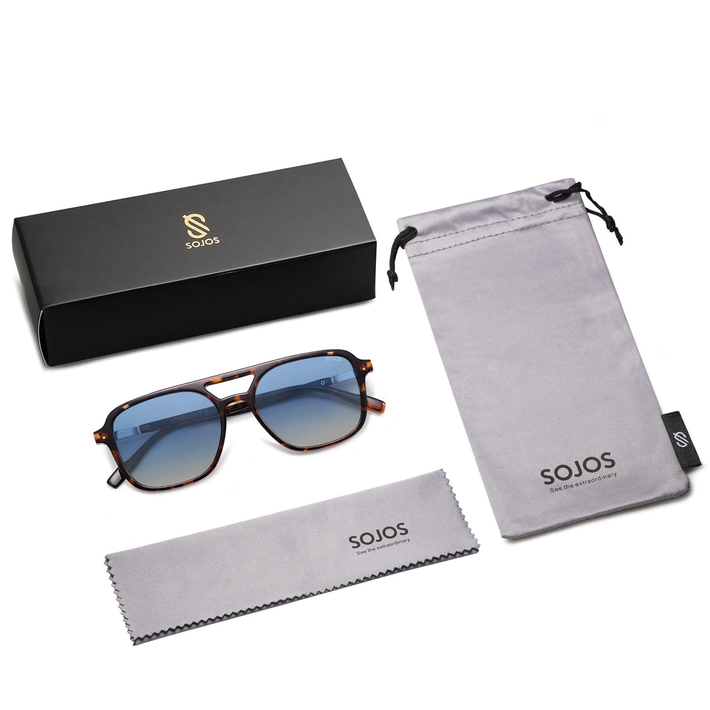 SOJOS Retro Aviator Sunglasses for Women Men,Trendy Rectangle Womens Mens Shades Sun Glasses SJ2202