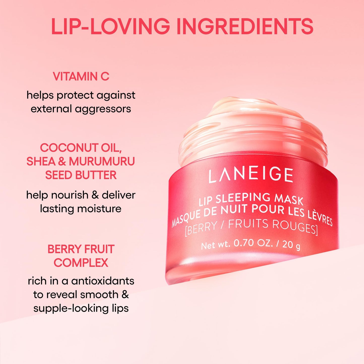 LANEIGE Lip Sleeping Mask: Nourish, Hydrate, Vitamin C, Murumuru & Shea Butter, Antioxidants, Flaky, Dry Lips