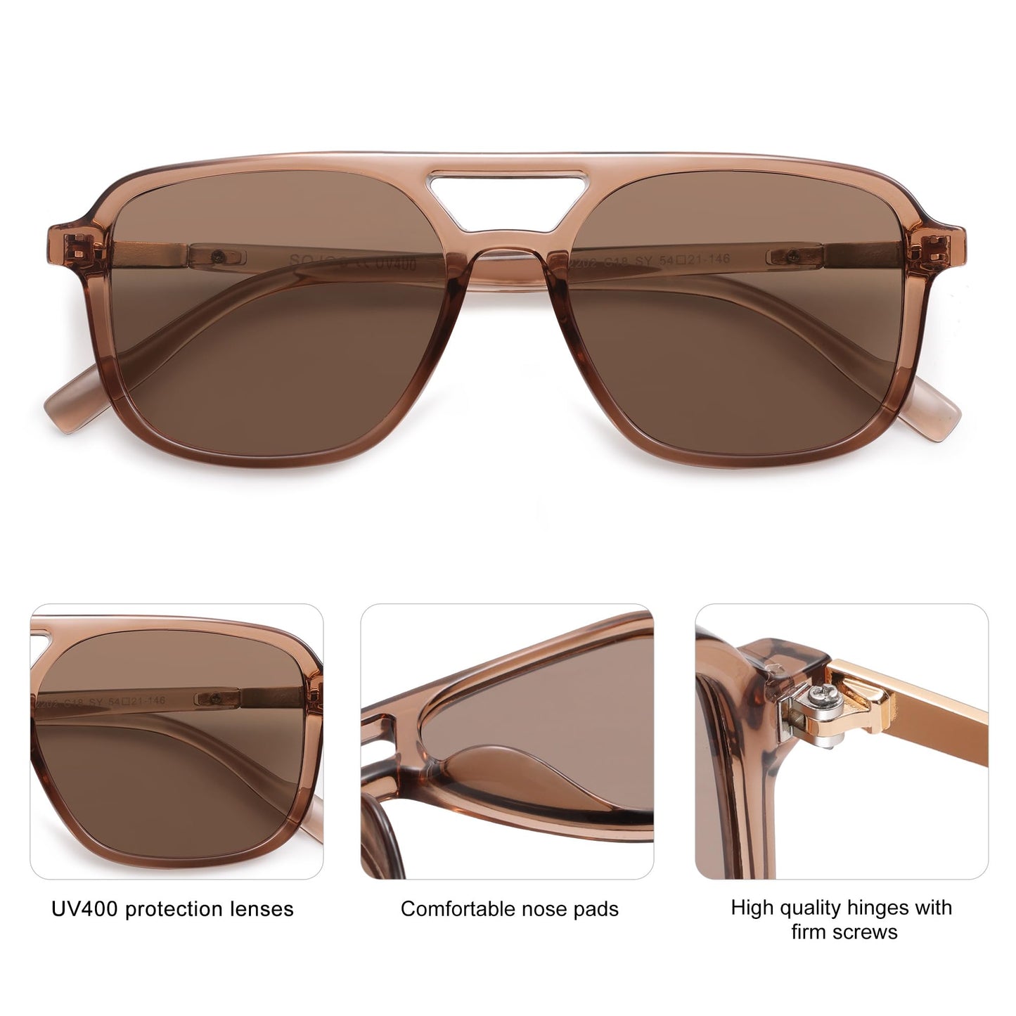 SOJOS Retro Aviator Sunglasses for Women Men,Trendy Rectangle Womens Mens Shades Sun Glasses SJ2202