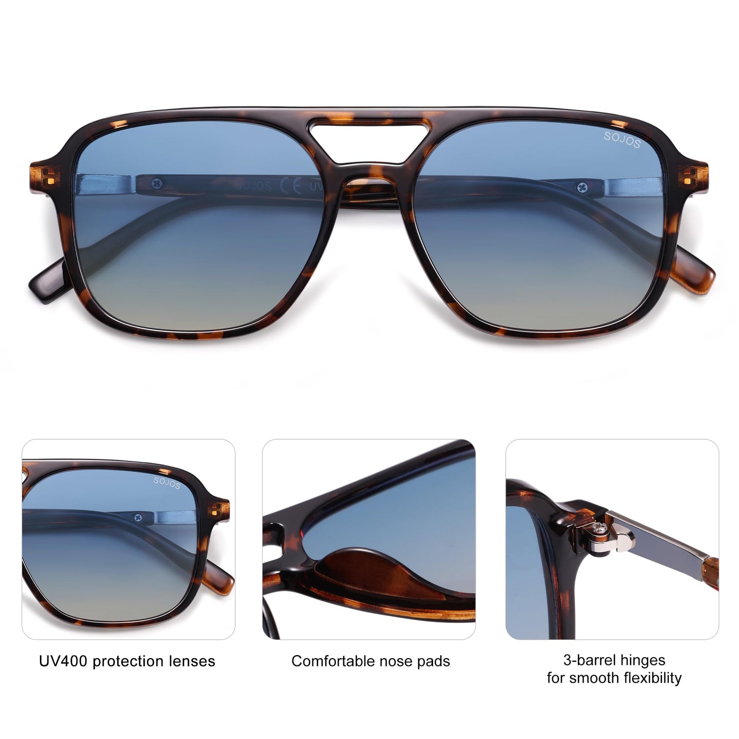 SOJOS Retro Aviator Sunglasses for Women Men,Trendy Rectangle Womens Mens Shades Sun Glasses SJ2202